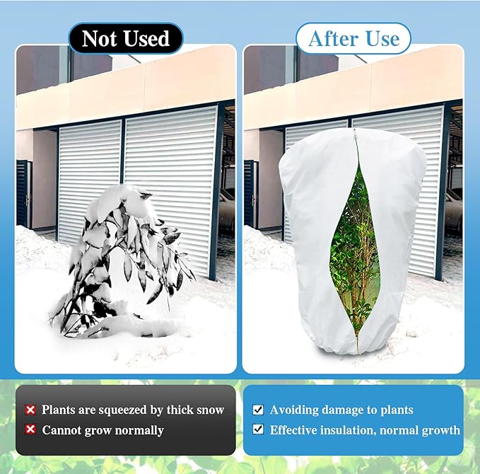 Plant Covers Freeze Protection, Frost Blankets for Outdoor Plants with Drawstring and Zipper, 2.5