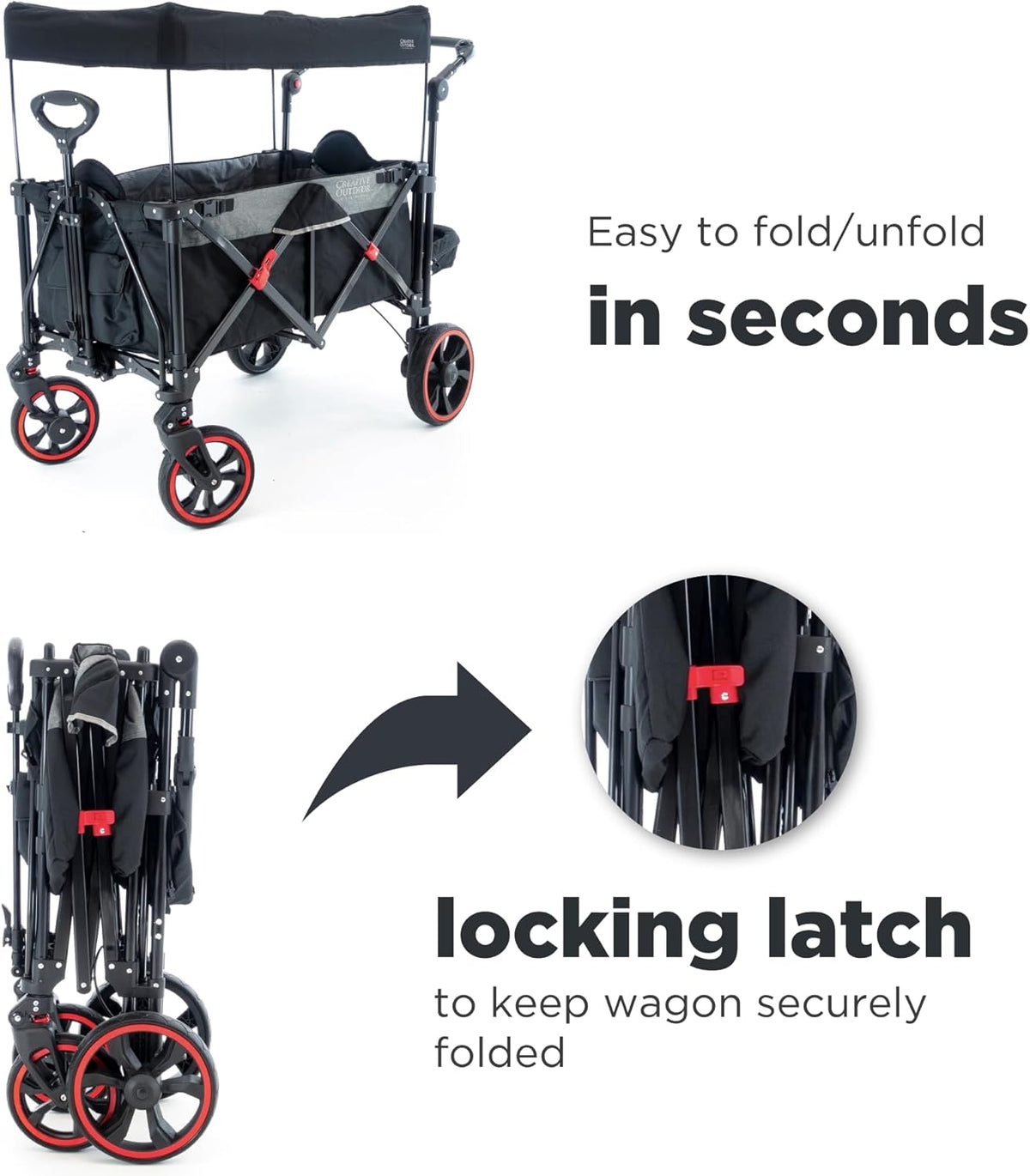 Creative Outdoor Push Pull All-Terrain Collapsible Folding Stroller Wagon for Kids, 150lbs Weight