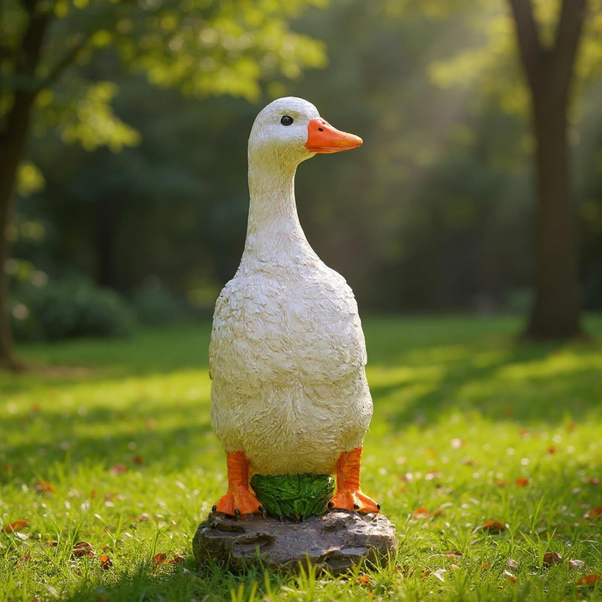 Elenon Goose Statue Garden Decorative, 11 inch High Adorable Flower Bed Outdoor Decor, Yard Patio