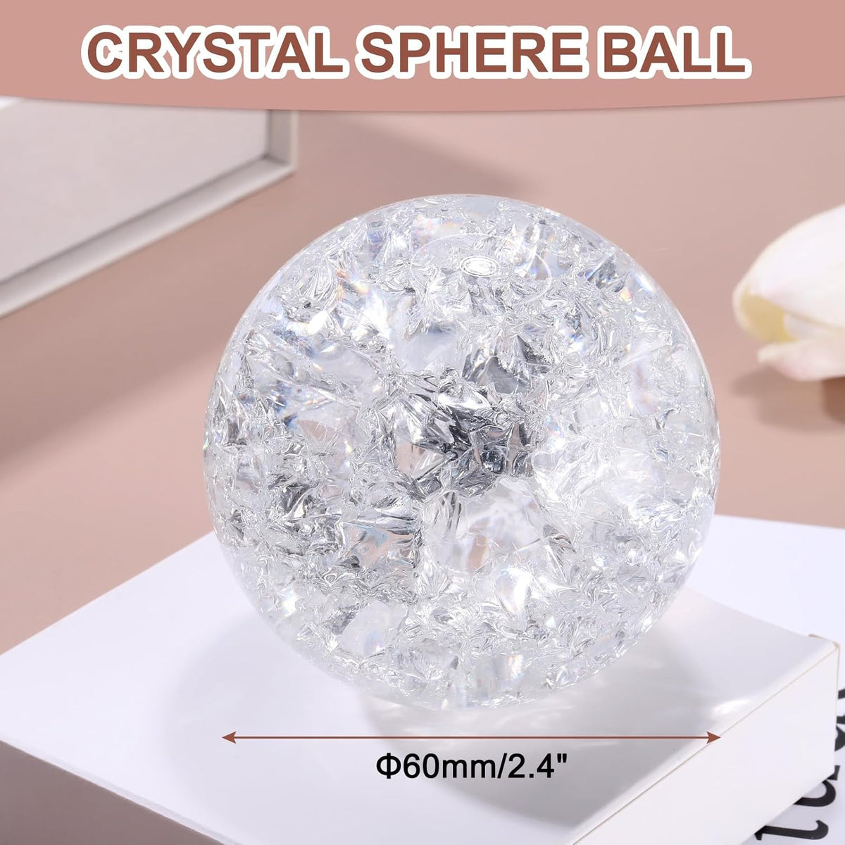 uxcell 60mm/2.4" Crystal Sphere Ball Ice Cracked Glass Solid Decorative Sphere Crystal Ball Prop