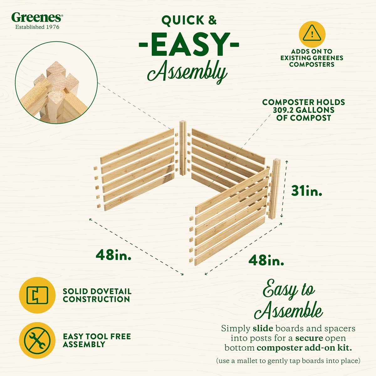 Greenes Fence Cedar Wood Composter Add-On Kit, 48" L x 48" W x 31" H / 309.17 gallons - Made in USA
