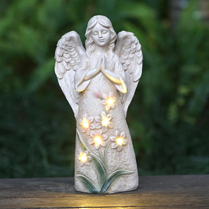 Garden Angel Statues Outdoor Decor 9.6 inches 6 LED Lights Solar Outdoor Sculptures for Outside
