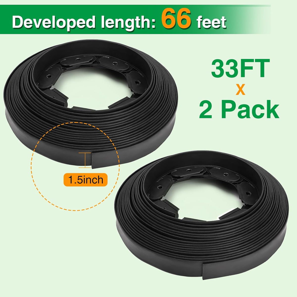 Bonviee 1.5 Inch x 66FT Garden Border Edging Kit with 100 Anchoring Spikes, Flexible Garden Edging