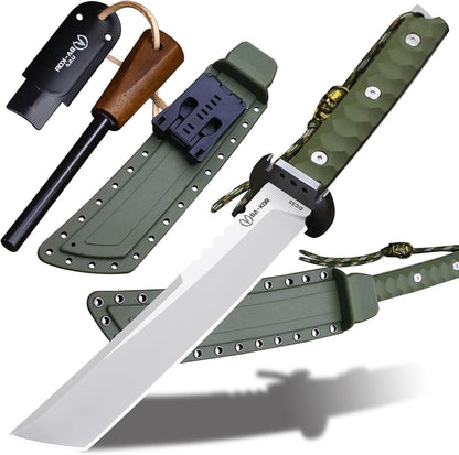 BA-KOR 15.8in Full Tang Japanese Style Outdoor Knife –8mm DC53 Steel, Nylon Fiber Handle &Sheath