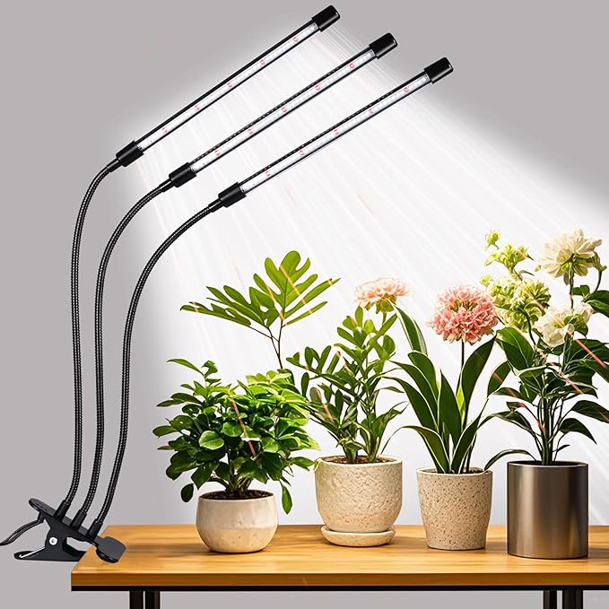 3 Head Grow Lights for Indoor Plants, Upgrade 126 LEDs Clip Plant Lights, Full Spectrum Red White