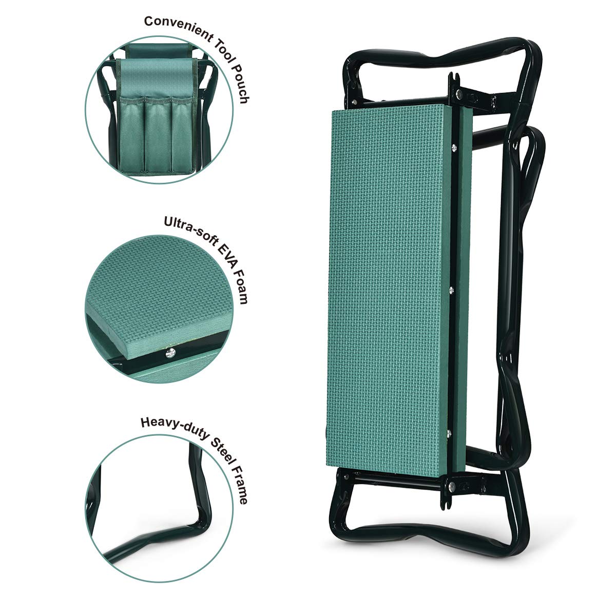 OFFICEJOY 2-in-1 Garden Kneeler & Seat, Folding Seat w/EVA Foam Kneeling Pad & Removable Tools