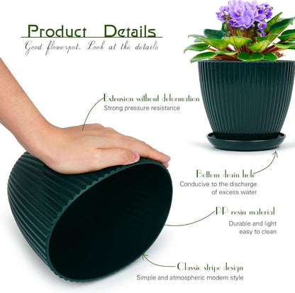 Plant Pots Indoor with Saucers & Drainage - 6 Pack Flower Pots - Plastic Planters for Indoor