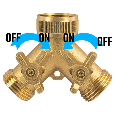 Hourleey Brass Garden Hose Splitter (2 Way), Solid Brass Hose Y Splitter 2 Valves with 2 Extra