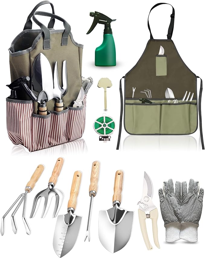 Garden Tool Set, Beswill 12 Pieces Heavy Duty Gardening Hand Tools with Garden Tools Organizer