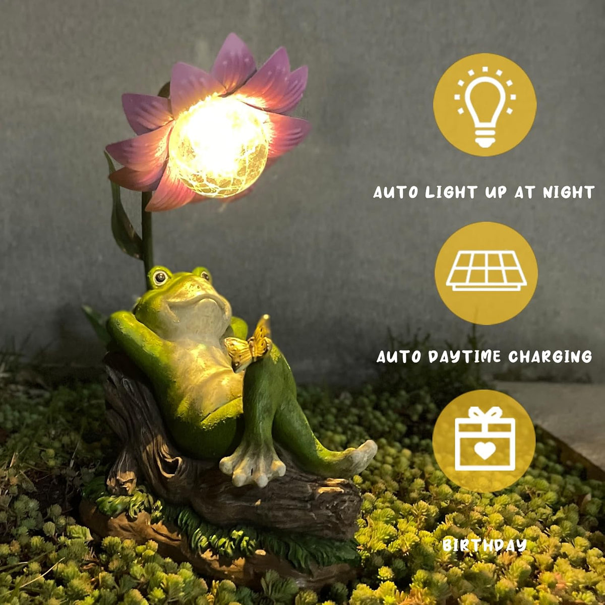 Solar Frog Garden Decor Outdoor Statue - Frogs Umbrella LED Waterproof Sculptures Lights, Patio