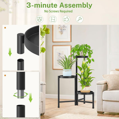 iDavosic.ly Plant Stand Indoor Outdoor, 3 Tier Corner Metal Flower Display Holder Shelf, Folding