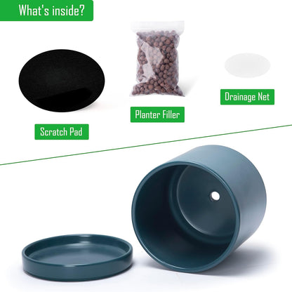 D'vine Dev 4.7 Inch & 6.5 Inch Ceramic Planter Pots for Plants with Drainage Hole and Saucer, Small