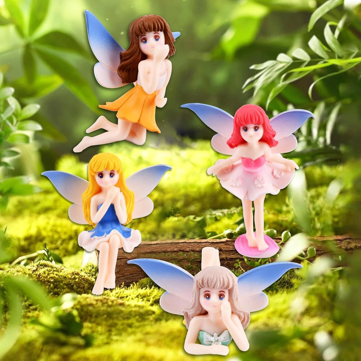 2 Pcs Enchanting Small Fairy Figurines with Fly Wings - Miniature Fairy Garden Accessories for DIY