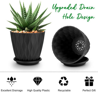 4 inch Plant Pots, 5 Pack Flower Pots Outdoor Indoor, Planters with Drainage Holes and Tray