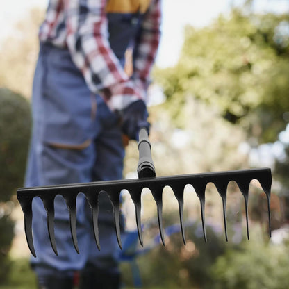 60" Bow Rake 12 Tines Metal Head Rakes with Adjustable Handle, Thatch Rake for Gathering Thatch