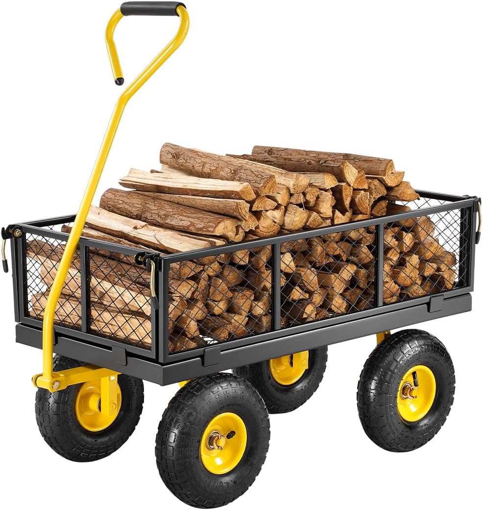 VEVOR 500 Lbs Steel Garden Cart, Heavy Duty Garden Wagon Cart Pullable on Wheels, Metal Yard