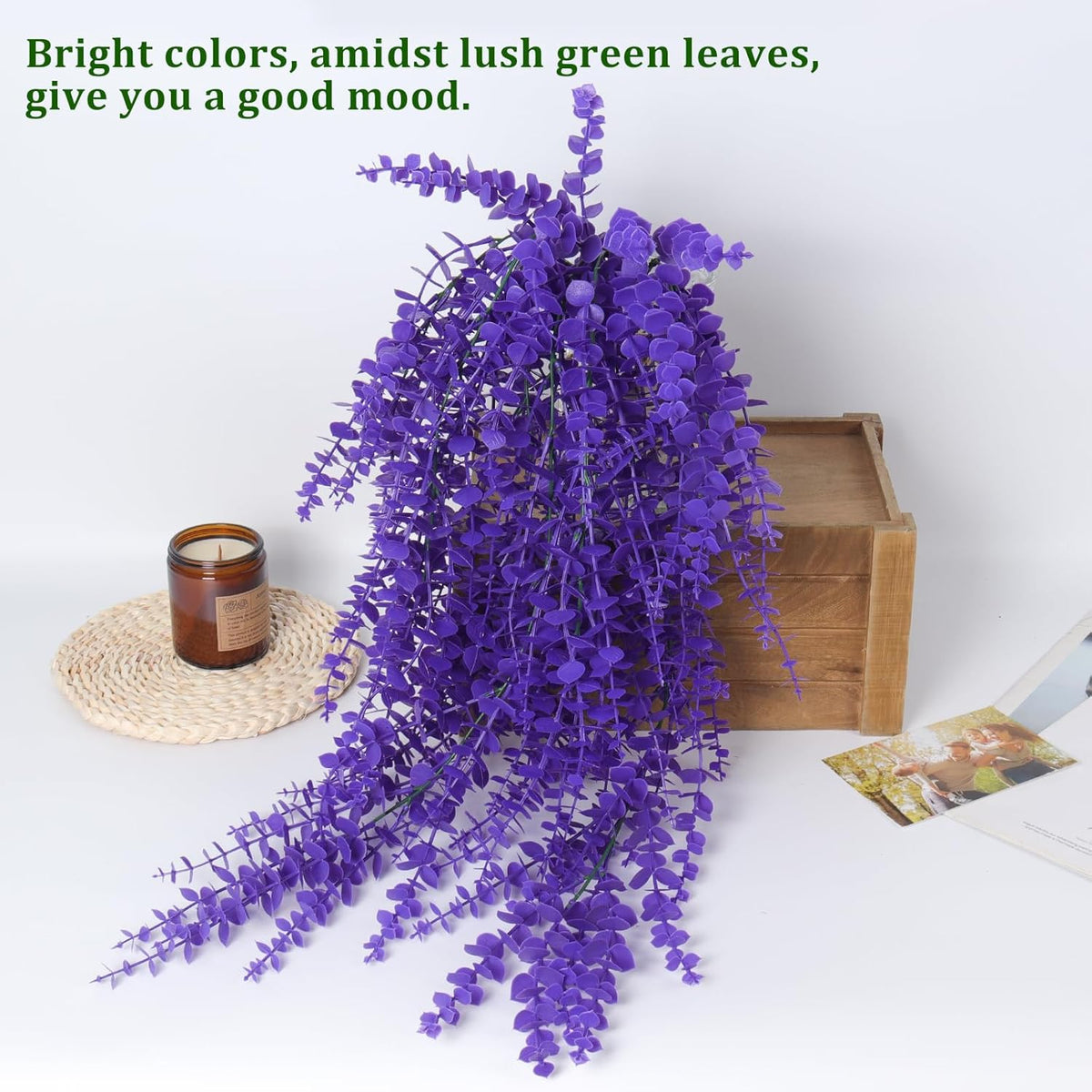 RECUTMS Artificial Hanging Plants Fake Plants Greenery Vines Aritificial Plants Eucalyptus Purple