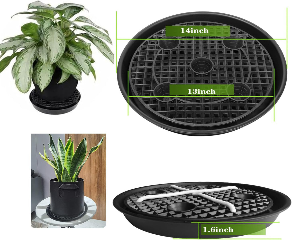 Plastic Plant Saucer Stand,4-Pack 14 inch, Elevated Plant Saucer Self-Watering Fabric Pot Base, Use