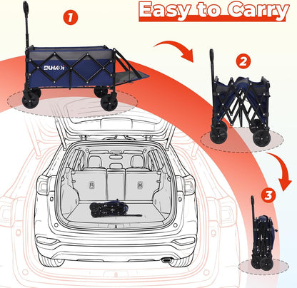 Collapsible Tailgate Wagon with Wheels, Compact Size Folding Utility Cart, 380LBS Capacity for