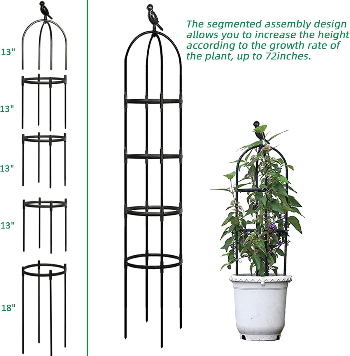 6ft Garden Obelisk Trellis for Climbing Plants-Rustproof Metal Pipe with Heavy Duty Plastic Coated