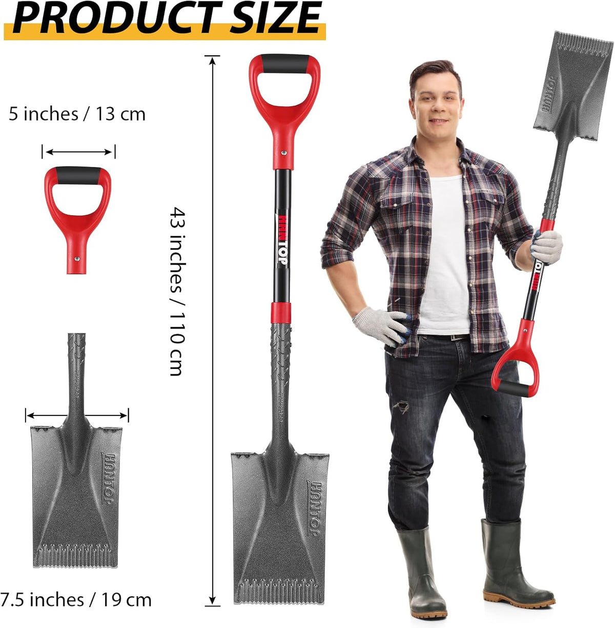 Garden Shovel Flat Spade Edge Shovels Trenching Spades with Fiberglass Handle for Gardening Lawn