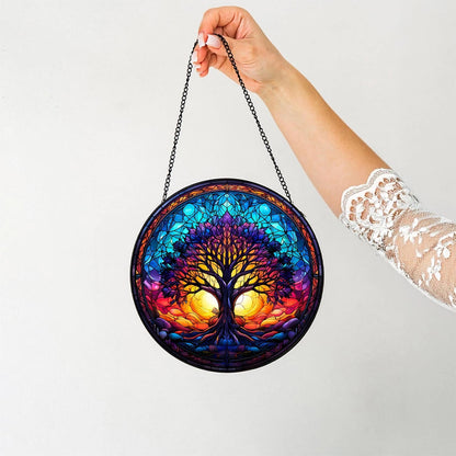 Tree of Life Suncatcher -7.9 in Stained Glass Window Hanging Catcher Garden Decor