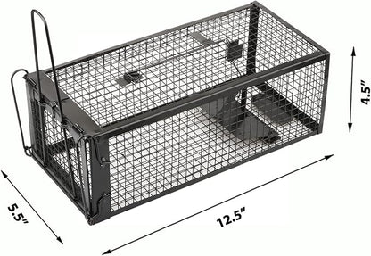 2-Pack Rat Traps Humane Live Mouse Vole Chipmunk Trap Cage for Indoors and Outdoors (Black)
