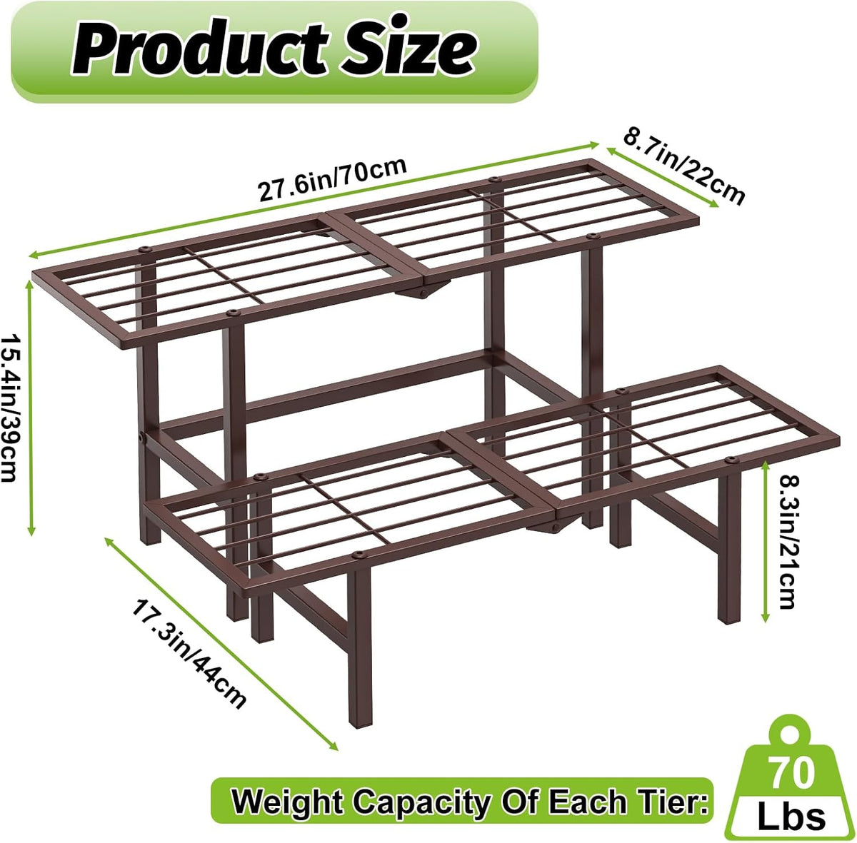 Plant Stand Indoor Outdoor, 2-Tier Foldable Metal Ladder Plant Stands, Stackable Metal Plant Shelf