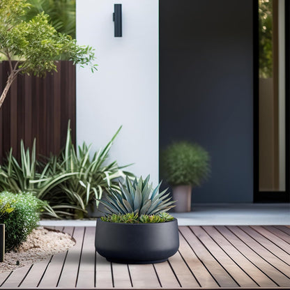 Kante 13.4" Dia Round Curvy Concrete Planter, Large Plant Pots with Drainage Hole and Rubber Plug