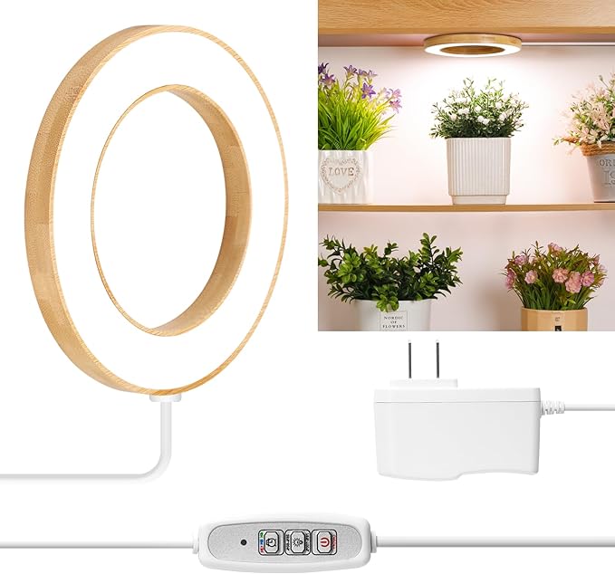 LORDEM 6.3” Bamboo Ceiling Grow Light for Indoor Plants, 72 LEDs Full Spectrum Plant Light, Corded