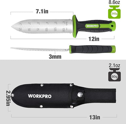 WORKPRO Hori Hori Garden Knife, 7" Stainless Steel Blade with Cutting Edge, Garden Tools with