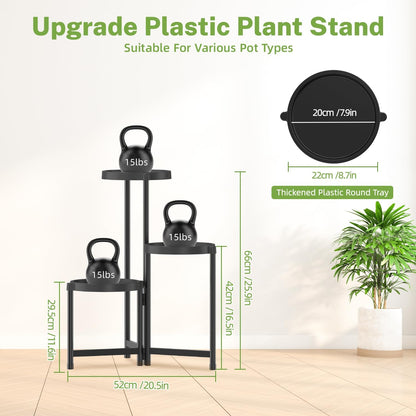 iDavosic.ly 3 Tier Folding Plant Stand Indoor Outdoor with Plastic Tray, Tiered Corner Flower