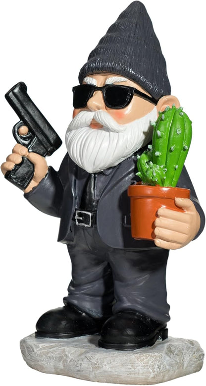 Gnome Decoration for Garden & Home - Professional Hitman Look Statue, Léon Inspired 8.7 Inch Resin
