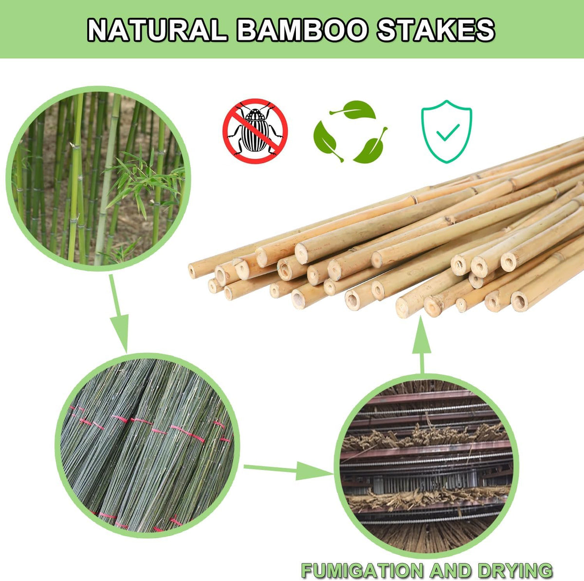Bamboo Plant Stakes – 25pcs 4FT Natural Bamboo Garden Stakes for Tomatoes, Peppers, Beans, Indoor &