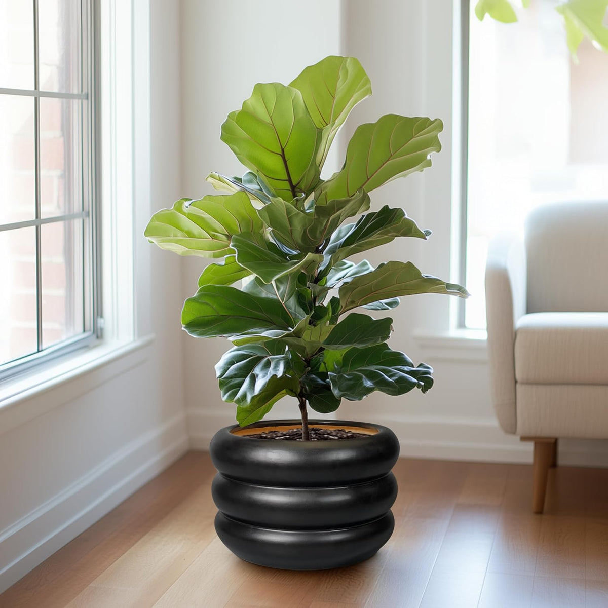 SQOWL Ceramic Flower Pot 13.5 Inch - Large Planter for Indoor Plants Outdoor Plant Pot with