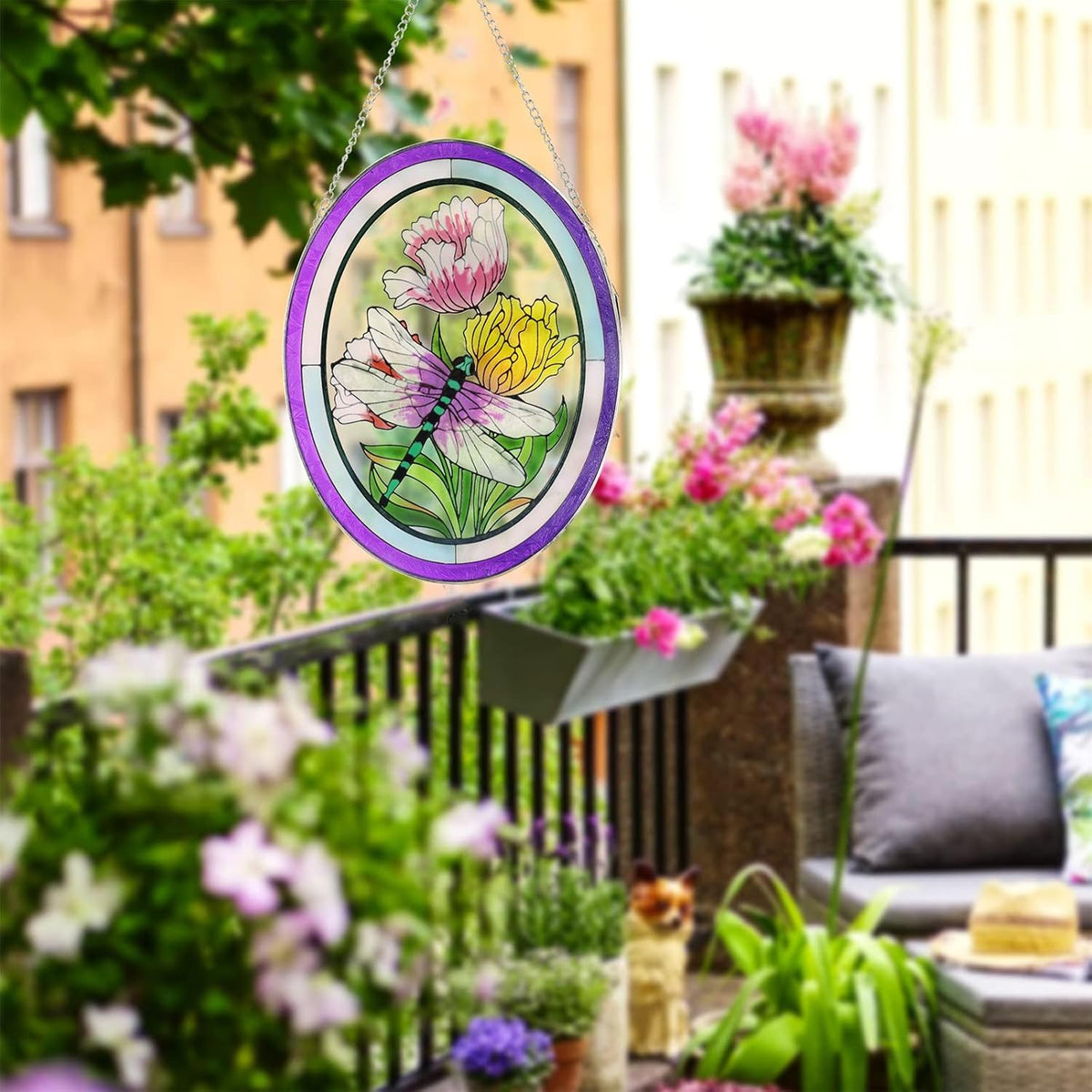 Stained Glass Window Hanging Dragonfly Suncatchers 10 Inch Glass Panel Sun Catchers Indoor Window