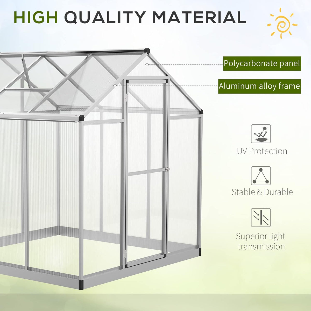 Outsunny 6' x 6' Greenhouse for Outdoors, Polycarbonate Greenhouse with Rain Gutter and Roof Vent
