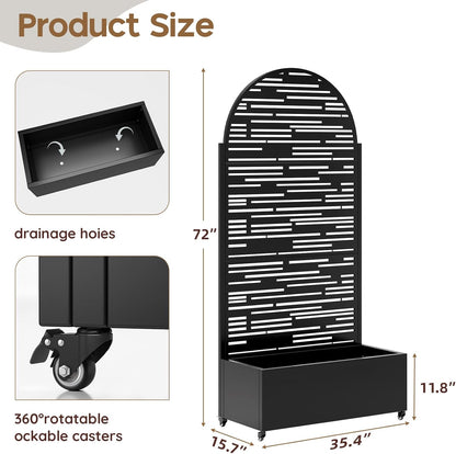 Metal Raised Garden Bed with Trellis & Wheels,72" x 35"x 15.7" Planter Box with Trellis,Privacy