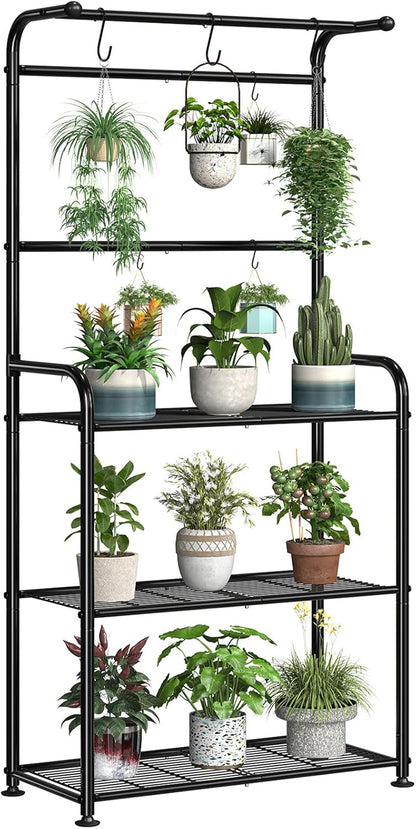 Plant Stand Outdoor Indoor, Metal 3 Tiered Tall Hanging Plant Shelf Heavy Duty for Multiple Flower
