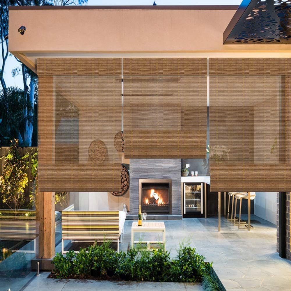 LETAU Wood Window Roman Shades, Bamboo Light Filtering Window Blinds for Outdoor Garden, Patio