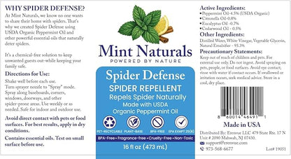 Spider Defense – Natural Spider Repellent Indoor & Outdoor, Peppermint Oil Spray for Home, Cabins