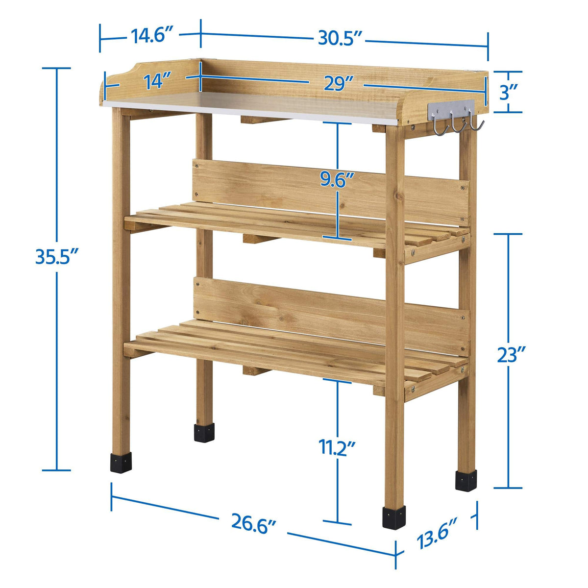 Yaheetech Potting Bench Outdoor Console Table w/3-Tier Storage,Natural Wood