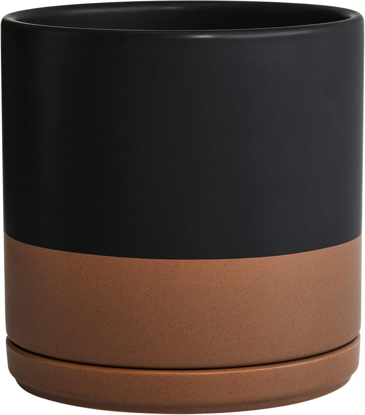 D'vine Dev 8 Inch Ceramic Planter Pot with Drainage Hole and Saucer, Indoor Cylinder Round Planter