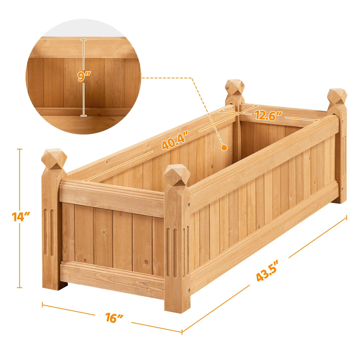 Yaheetech 43.5" Wooden Raised Garden Bed Rectangular Planter Box, 1pcs