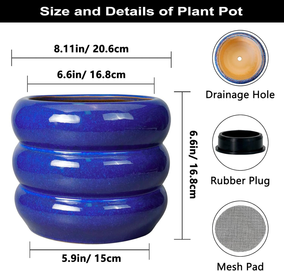 SQOWL 8 Inch Plant Pot - Ceramic Planter Indoor Plant Pot with Drainage Hole Outdoor Flower Pot