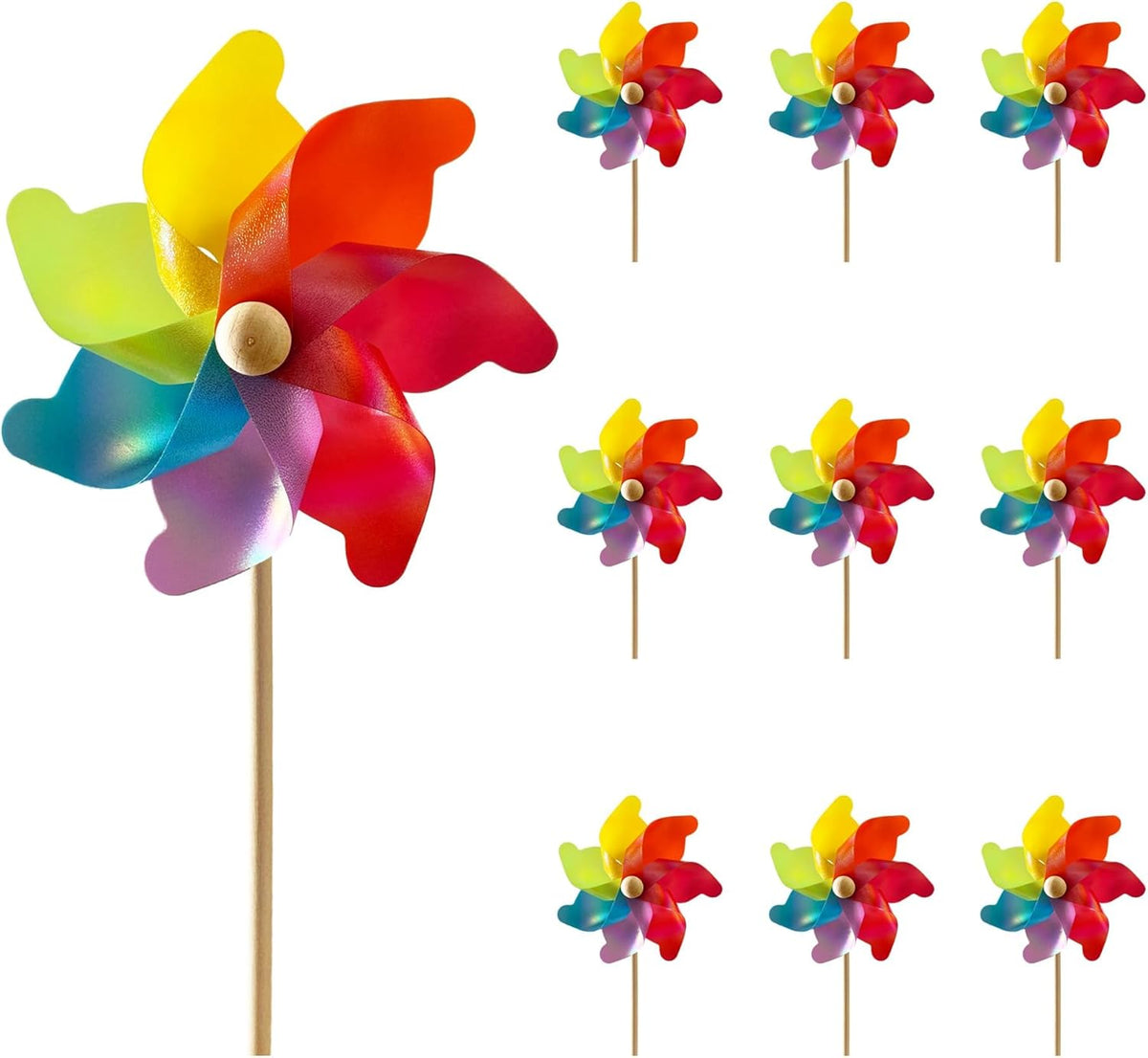 IilLittle 10 Pack Rainbow Pinwheel, No Assembly Required, Pinwheels for Kids, Pinwheels for Yard