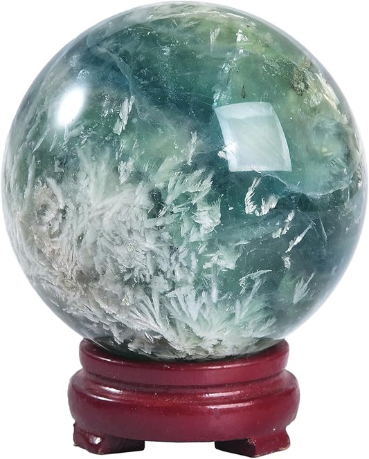 JIC Gem 3.1-3.5 inch(80-90mm) Large Crystal Ball Feather Fluorite Healing Crystals Sphere with