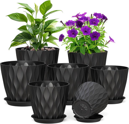 7/6.5/6/5.5/5/4.5/4 inch Plant Pots for Indoor Outdoor Plants, 7 Pack Thick Flower Pots with