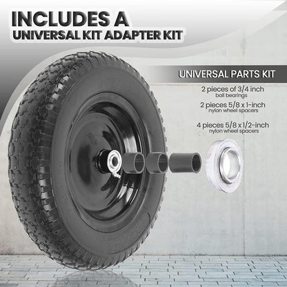 (2-PACK) 4.80/4.00-8" Flat Free Tire and Wheel - Universal Fit 14.5" Solid Wheelbarrow Tires with