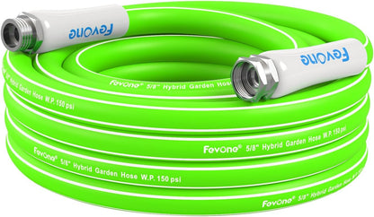 Fevone 25 ft x 5/8" Heavy Duty Garden Hose, Drinking Water Safe, Flexible & Kink-Free Hybrid